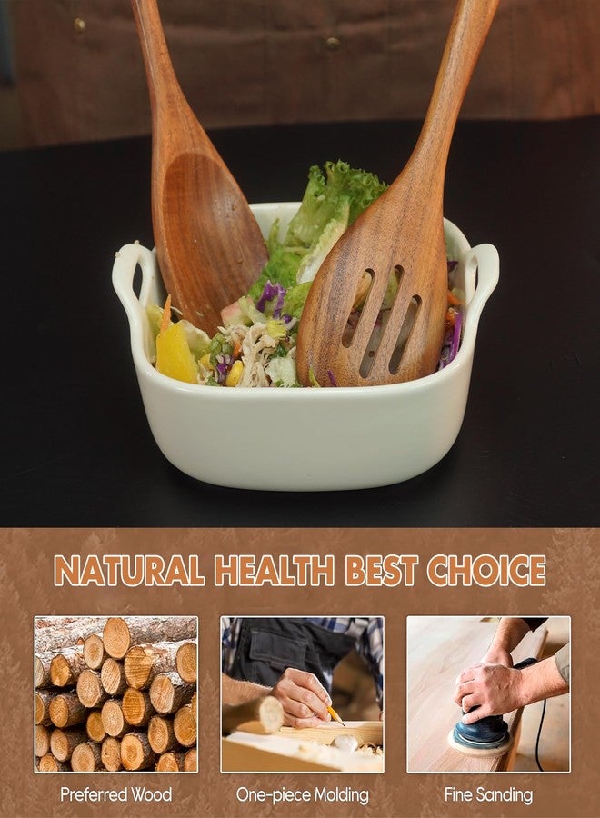 Blithely Large Wooden Spoons for Cooking, 2Pack Natural Teak Wood Cooking Spoon Set, Non-Stick Slotted and Corner Spoon, Heat-Resistant Wooden Spatula Spoon for Serving and Mixing - Image 3