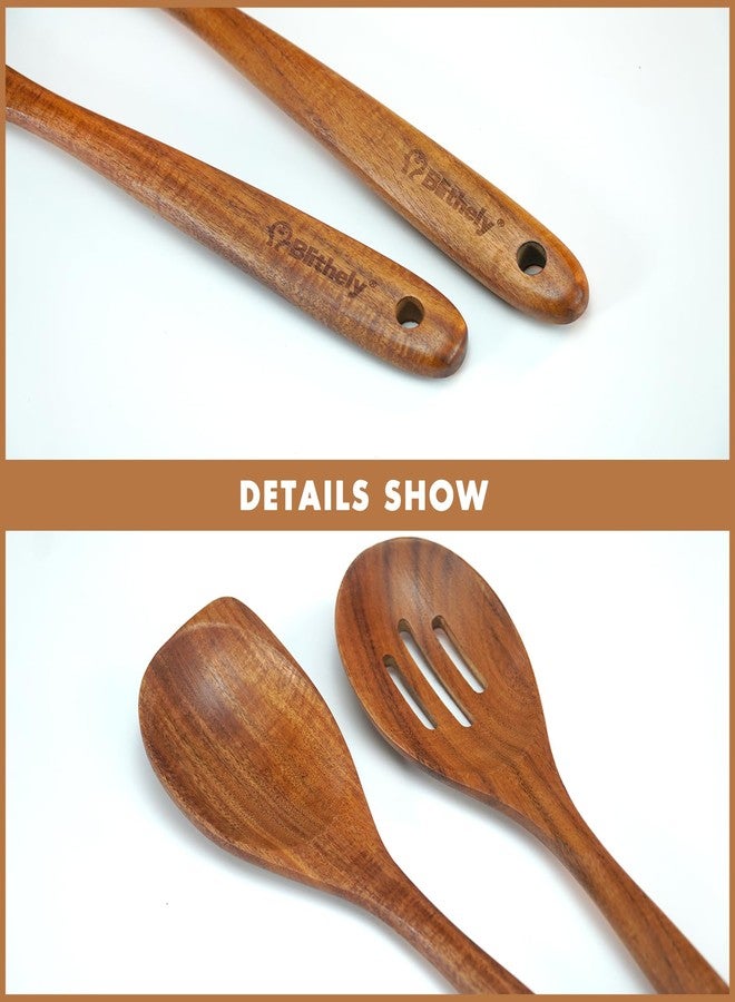 Blithely Large Wooden Spoons for Cooking, 2Pack Natural Teak Wood Cooking Spoon Set, Non-Stick Slotted and Corner Spoon, Heat-Resistant Wooden Spatula Spoon for Serving and Mixing - Image 5