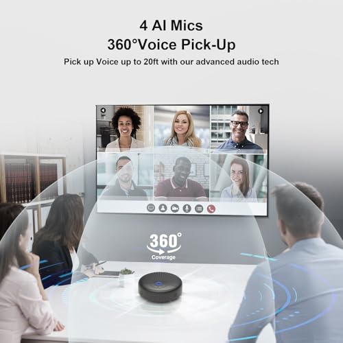 BALILA CM900 Conference Speaker and Microphone, 4 AI Mics 360° 20ft (7m) Voice Pickup, Noise Reduction, USB C & Bluetooth 5.3 (20m & 66ft) Speakerphone for 16 People, Compatible with Leading Platforms - Image 2