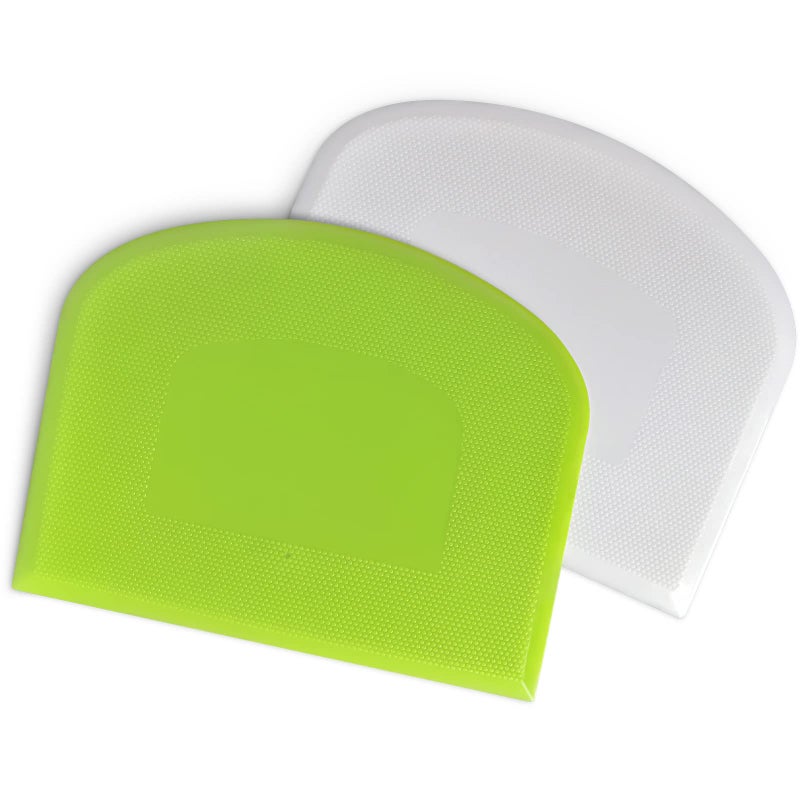 ALLTOP Bowl Spatula & Bench Scraper Flexible Plastic Multipurpose Kitchen Pastry Cutter Tool Food Scrappers for Bread Dough Baking Cake Fondant Icing Set of 2 Pieces - White Green