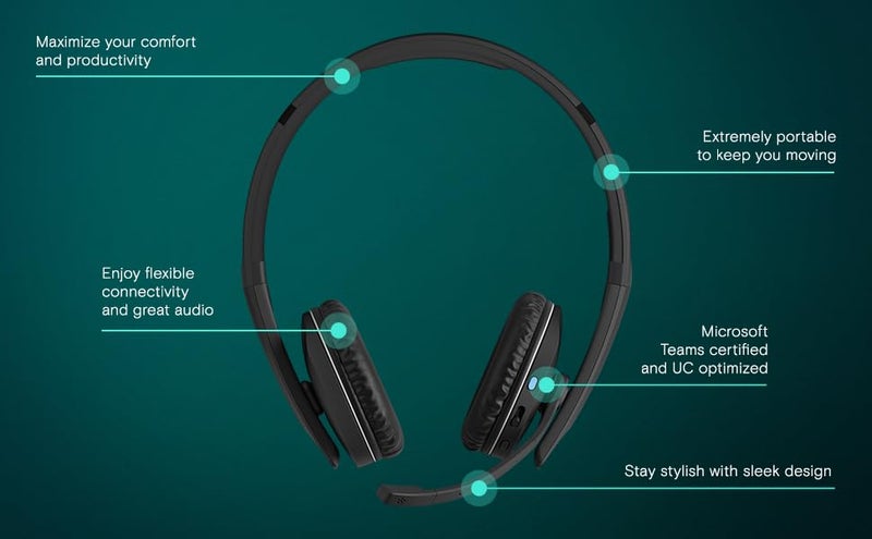EPOS Adapt 261 - Dual Sided Headset, Wireless, Dual-Connectivity Bluetooth, USB-C Dongle Included, UC Optimized and Microsoft Teams Certified, Black - Image 2
