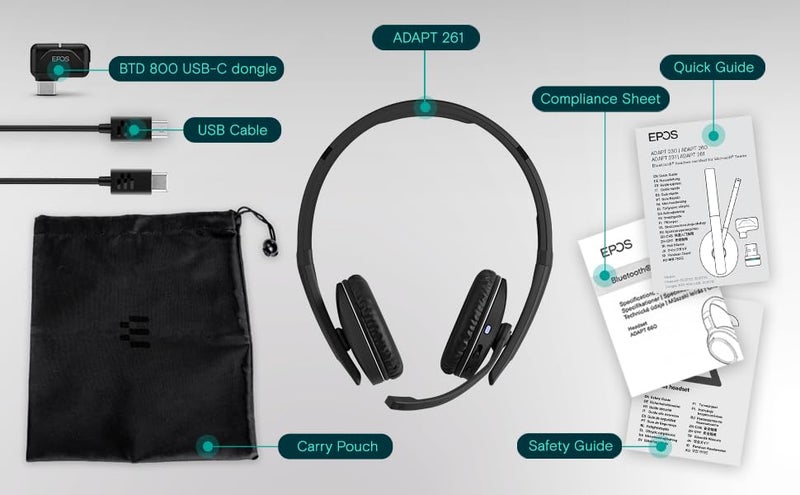 EPOS Adapt 261 - Dual Sided Headset, Wireless, Dual-Connectivity Bluetooth, USB-C Dongle Included, UC Optimized and Microsoft Teams Certified, Black - Image 4