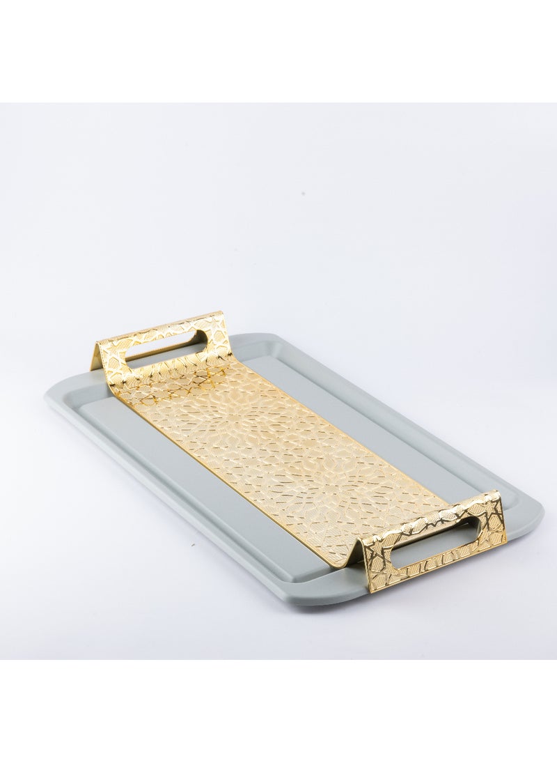Otantik OTANTIK Asalah Iron Serving Tray , Grey and Gold , Elegant Serving Tray for Home, Kitchen, Living Room, Ramadan, and Special Occasions , Durable Decorative Tray  - Image 1