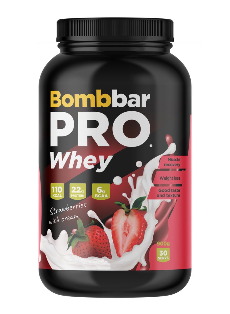 BOMBBAR Pro Whey Protein Powder Strawberries with Cream Flavour 900g - Image 1