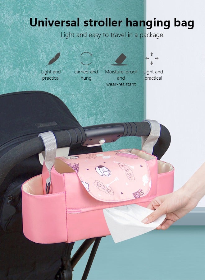 أوكيوز حقيبة عربة أطفال متعددة الوظائف عالمية ذات سعة كبيرة وردية اللون حقيبة تخزين عربة أطفال حقيبة هاتف محمول مناسبة للخارجية - Image 1