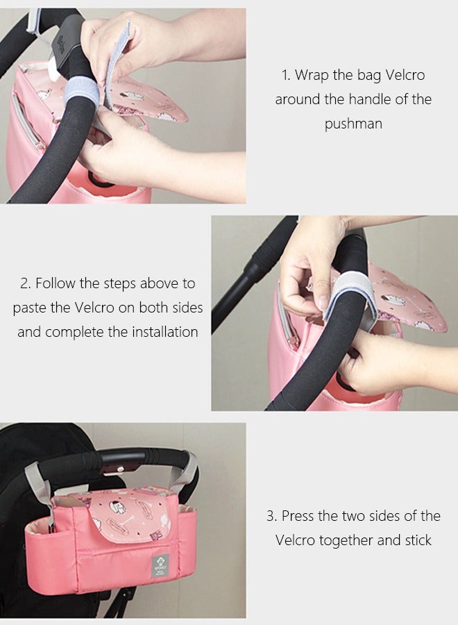 أوكيوز حقيبة عربة أطفال متعددة الوظائف عالمية ذات سعة كبيرة وردية اللون حقيبة تخزين عربة أطفال حقيبة هاتف محمول مناسبة للخارجية - Image 4