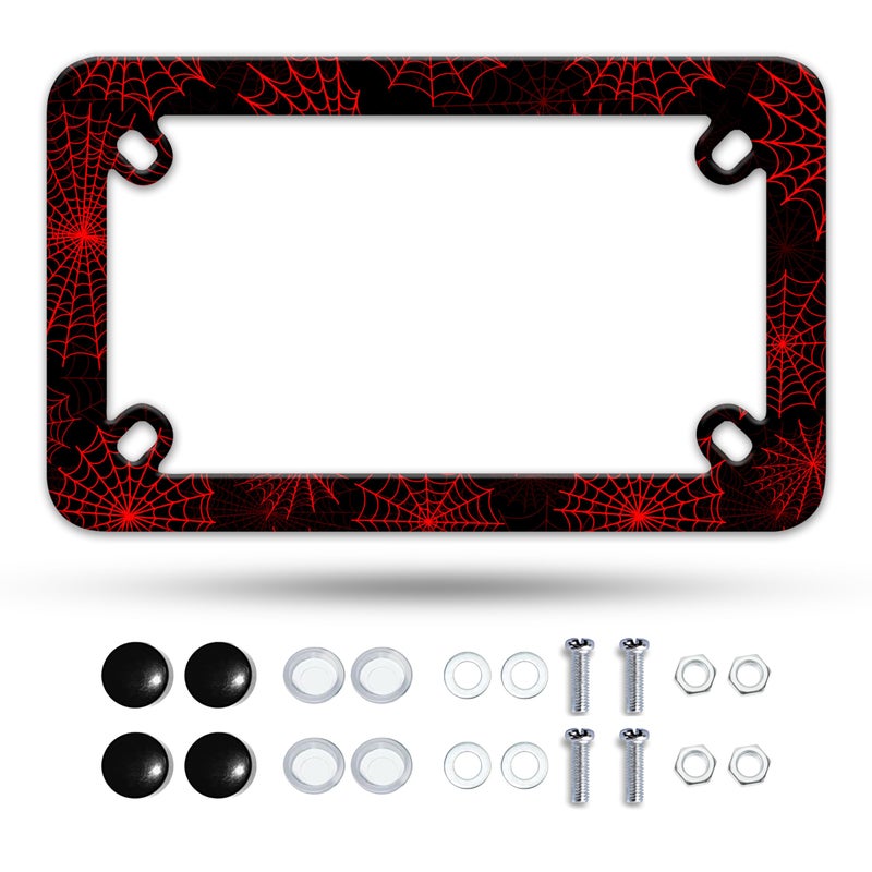 Omw2fyb Motorcycle Red Spider Web License Plate Frame Mesh Stainless Steel Material Funny Motorbike License Plate Holder for Motorcycle Accessories 7 X 4 Inch - Image 3
