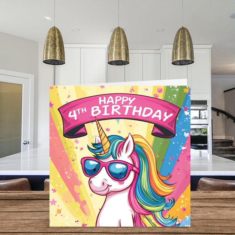 Stuff4 4th Birthday Card Girls - Cool Unicorn Sunglasses - Unicorn Birthday Card for 4 Year Old Girl - Image 3