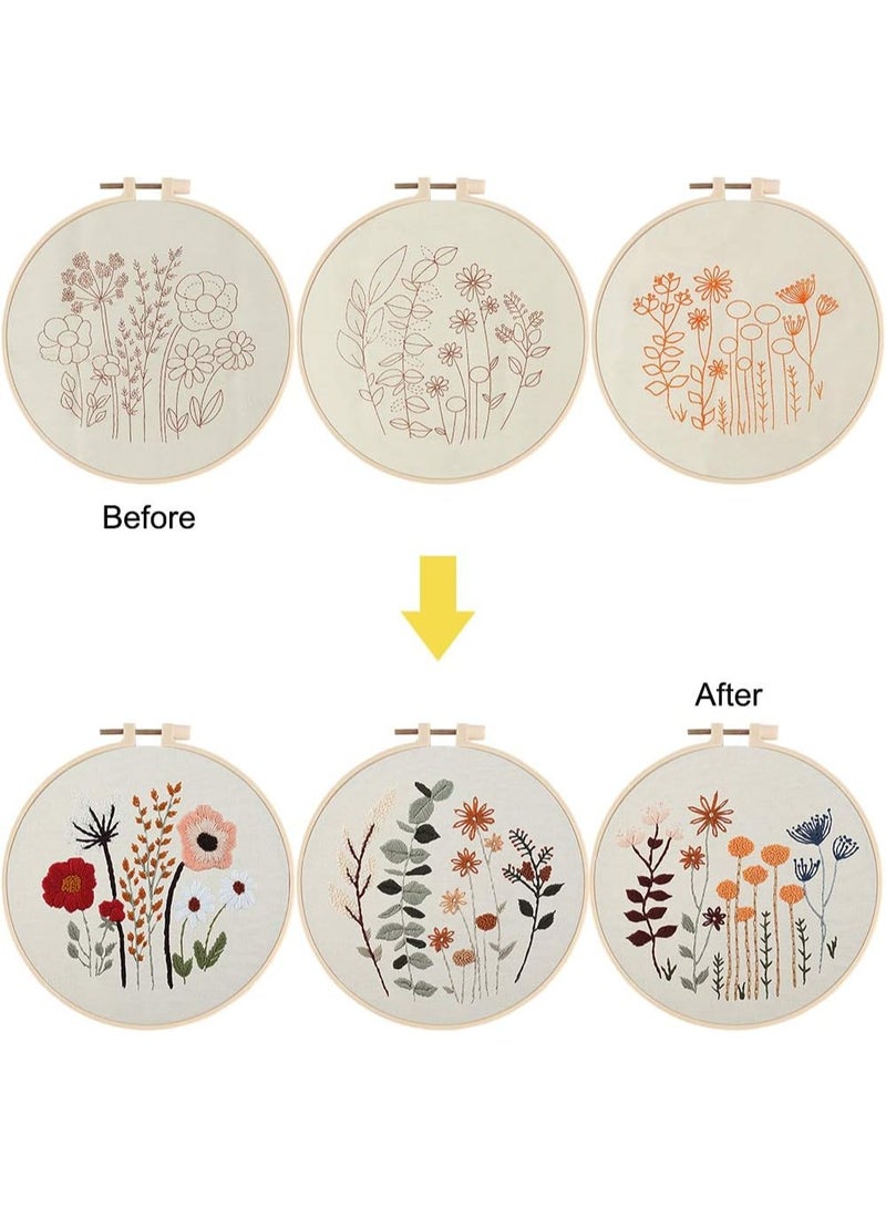 3 Pack Embroidery Starter Kit for Beginners Stamped Cross Stitch Kits with Cute Flowers and Plants Patterns for Adults Kids - Image 2