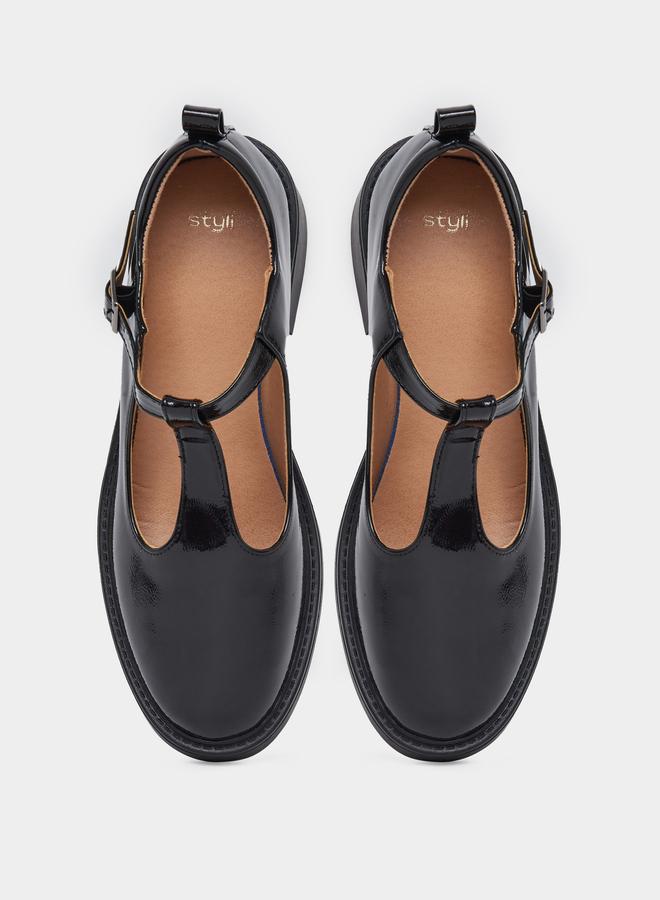 ستايلي حذاء ماري جين جلد أسود - Image 5