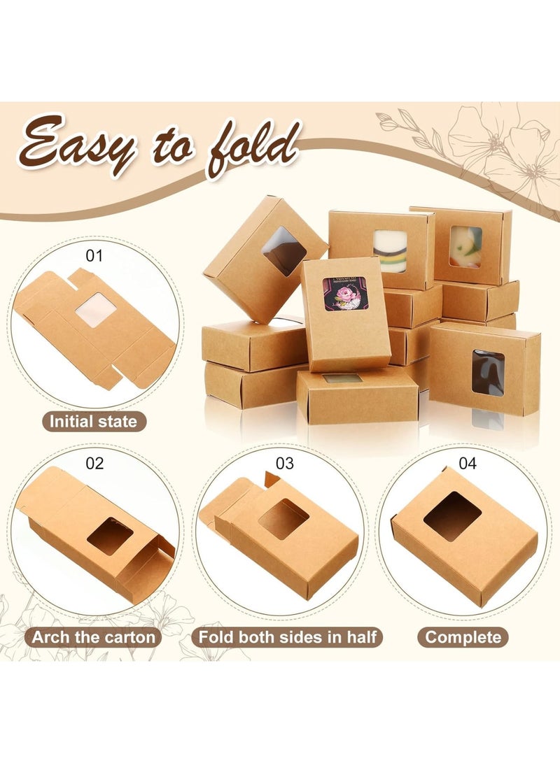 SYOSI Soap Packaging Boxes, Kraft Window Packaging for Handmade Soap and Gifts, Durable Recyclable Box for Cookies Candy or Small Treats, Easy Assembly 3.5 x 2.6 x 1.2 Inch, Brown 100 Pack - Image 4