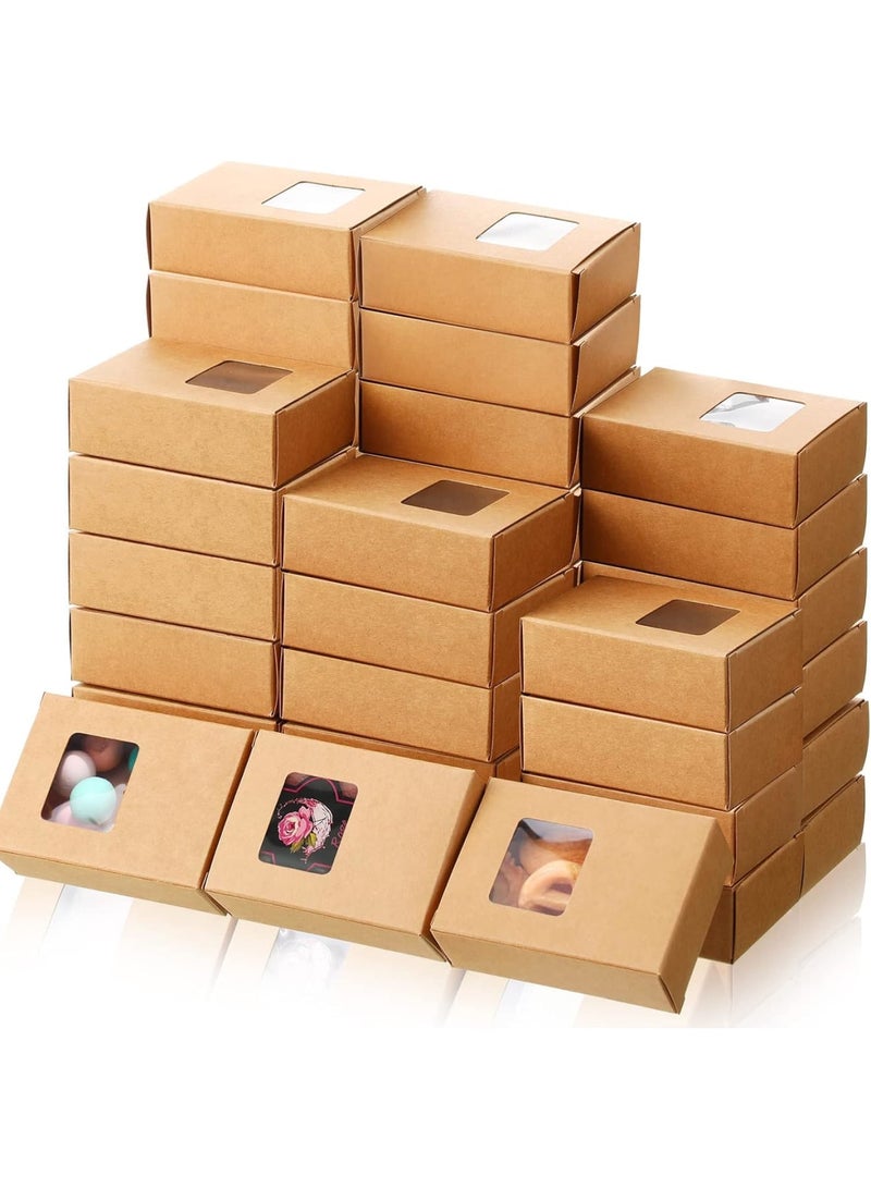 SYOSI Soap Packaging Boxes, Kraft Window Packaging for Handmade Soap and Gifts, Durable Recyclable Box for Cookies Candy or Small Treats, Easy Assembly 3.5 x 2.6 x 1.2 Inch, Brown 100 Pack - Image 1