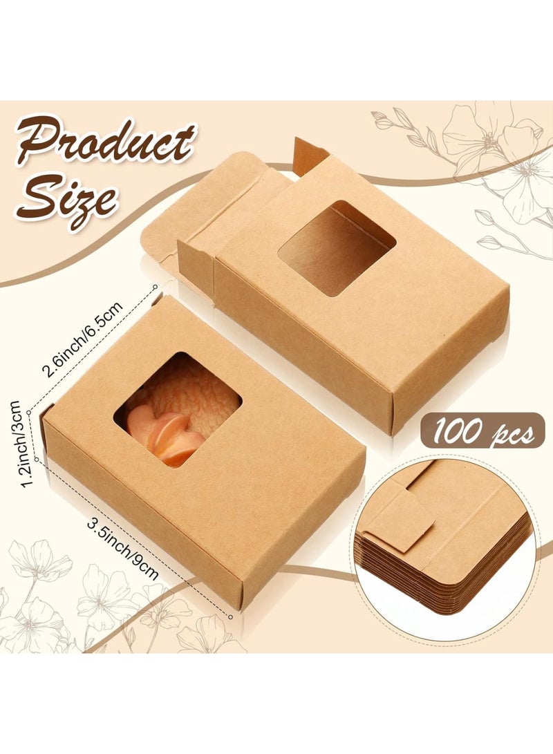 SYOSI Soap Packaging Boxes, Kraft Window Packaging for Handmade Soap and Gifts, Durable Recyclable Box for Cookies Candy or Small Treats, Easy Assembly 3.5 x 2.6 x 1.2 Inch, Brown 100 Pack - Image 2