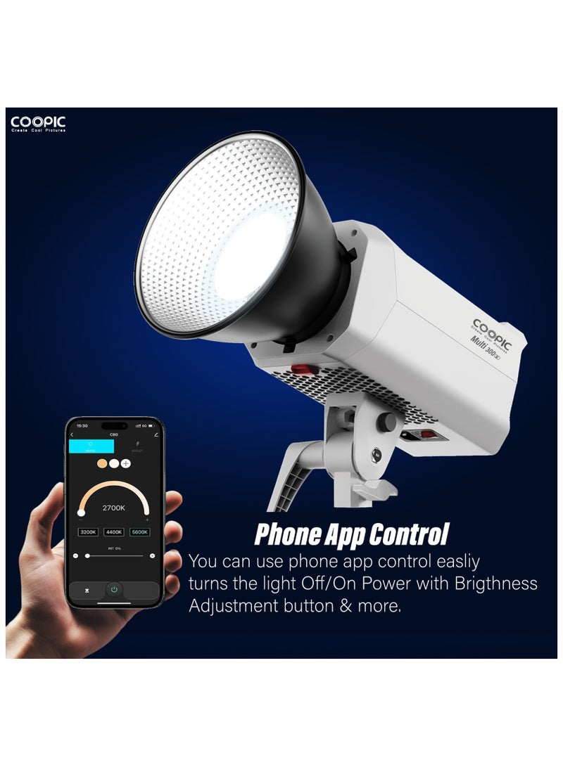 COOPIC Multi 300Bi 300W Bi-Color LED Video Light – High CRI >97, 35000LM, Stepless Dimming 0-100%, 2800K-6500K, 2.4G Remote & App Control Bowens Mount Built-in Cooling & Temp Protection – Studio Light - Image 2