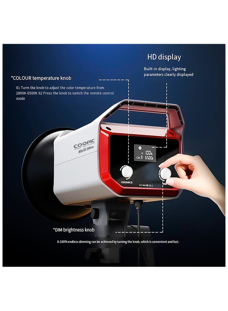 COOPIC Multi 300Bi 300W Bi-Color LED Video Light – High CRI >97, 35000LM, Stepless Dimming 0-100%, 2800K-6500K, 2.4G Remote & App Control Bowens Mount Built-in Cooling & Temp Protection – Studio Light - Image 4