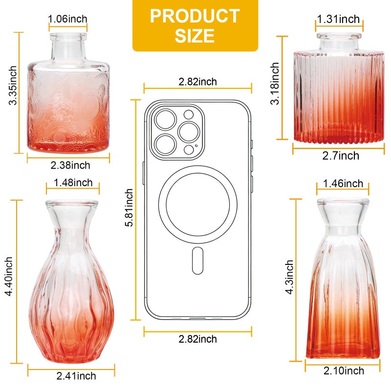 Mapoxy Glass Bud Vases Set of 4,Small Orange Flower Vases for Wedding Centerpiece Table Decorations,Clear Vintage Embossed Mini Vases,Flower Arrangements in Vases for Party or Home Decor - Image 2