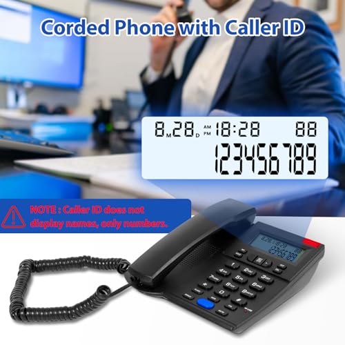 Sacumea Corded Landline Phone with Caller ID, Landline Phones for Home Office, Speaker Phone with Redial, Speed Dial, Caller Indicator Light Feature, Telephone Landline Phones Adjustable Ringer: High/Low/Off - Image 2