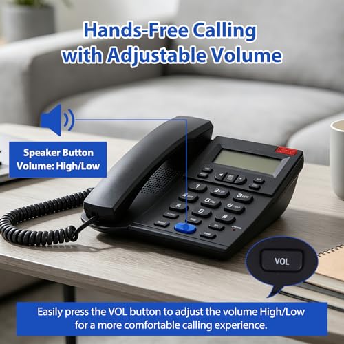 Sacumea Corded Landline Phone with Caller ID, Landline Phones for Home Office, Speaker Phone with Redial, Speed Dial, Caller Indicator Light Feature, Telephone Landline Phones Adjustable Ringer: High/Low/Off - Image 3