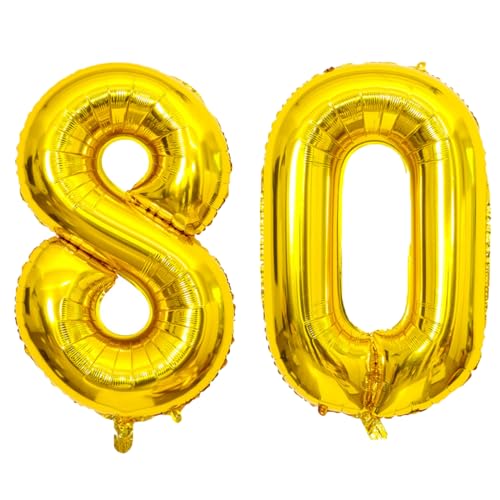 SINBEE 40 Inch Gold 80 Number Balloons Giant Jumbo Helium Mylar Foil Gold Number Balloons for Birthday Gold Mylar Digital Balloons for 80th Birthday Anniversary Party Decorations Supplies - Image 1