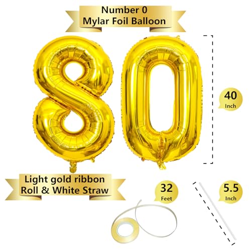 SINBEE 40 Inch Gold 80 Number Balloons Giant Jumbo Helium Mylar Foil Gold Number Balloons for Birthday Gold Mylar Digital Balloons for 80th Birthday Anniversary Party Decorations Supplies - Image 5