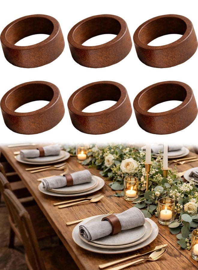 Set of 6 Handcrafted Rustic Wooden Napkin Rings, Natural Solid Wood Farmhouse Boho Table Decor for Weddings, Thanksgiving, Holiday Dinners & Everyday Dining - Image 1