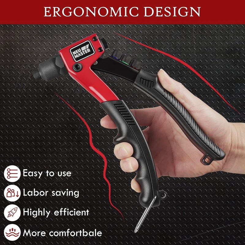 NEU MASTER Rivet Gun with 200Pcs Rivets, Manual Rivet Gun Kit with 4 Tool-Free Interchangeable Rivet Heads, BMC Case, Heavy Duty Single Hand Riveter for Plastic, Metal, Leather - Image 3