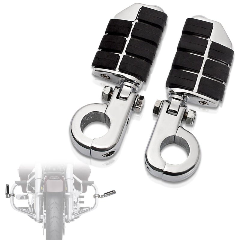 FOVPLUE 125 Highway Footpegs Adjustable Footrest wMounting PClamps for Harley Touring Softail Dyna Sportster Honda Kawasaki Suzuki Yamaha Indian Victory with 114 Engine GuardTubing Chrome3