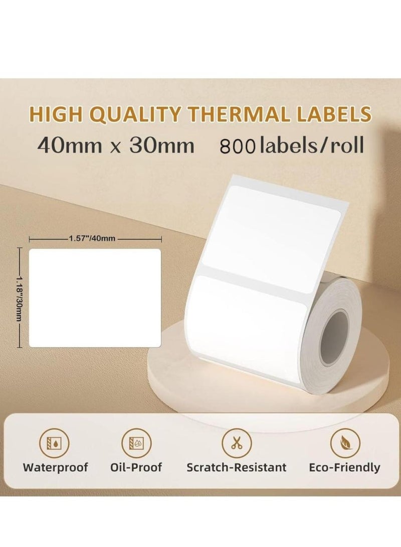 ورق ملصقات حراري لماكينة وضع العلامات، مقاوم للماء والزيت للاستخدام المنزلي والمكتبي والأعمال الصغيرة، لطباعة الباركود، 800 ملصق/لفة، شريط بديل للملصقات (40×30 مم، أبيض) - Image 2