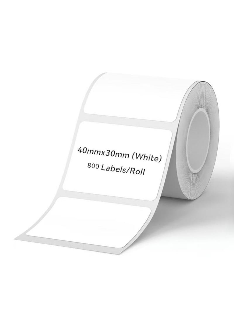 ورق ملصقات حراري لماكينة وضع العلامات، مقاوم للماء والزيت للاستخدام المنزلي والمكتبي والأعمال الصغيرة، لطباعة الباركود، 800 ملصق/لفة، شريط بديل للملصقات (40×30 مم، أبيض) - Image 1
