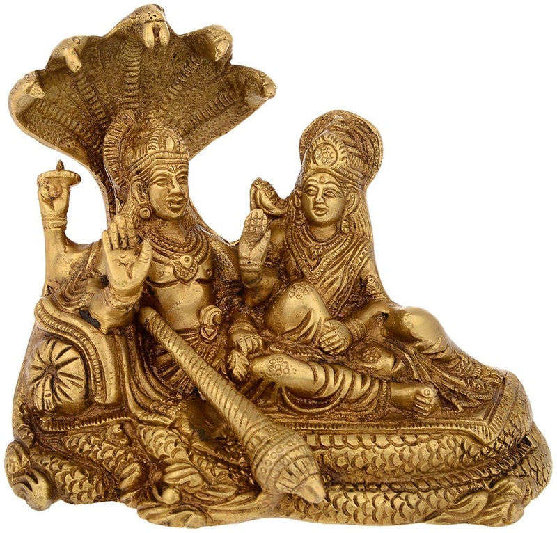 Idol Collections Brass Vishnu-Lakshmi Idol Statue Murti, Height : 6.5 inches - Image 1