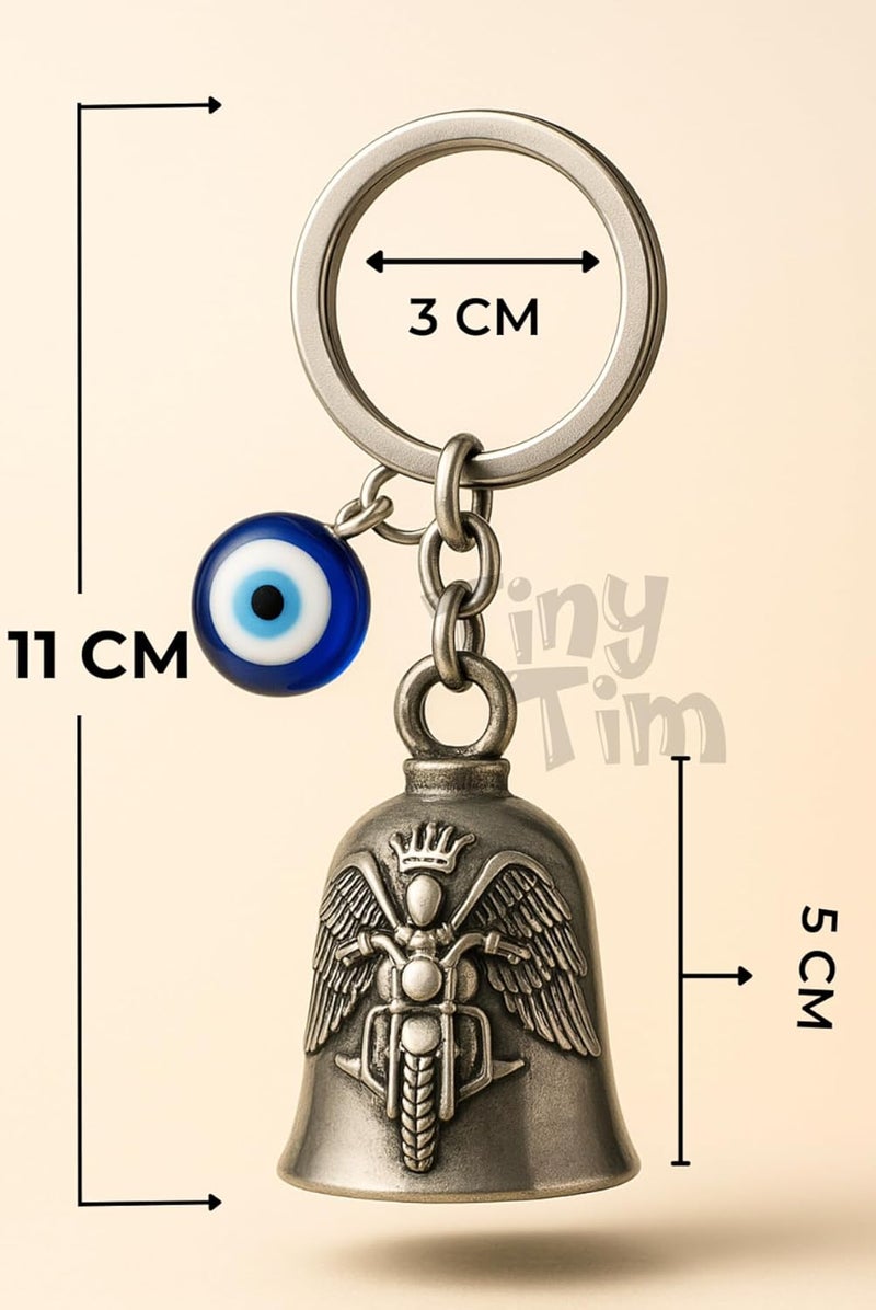 Tiny Tim Store Guardian Bell with Evil Eye Charm – Protective Motorcycle & Car Accessory – Tibetan-Inspired Design – Wards Off Negative Energy – Ideal Gift for Bikers & Travelers - Image 2