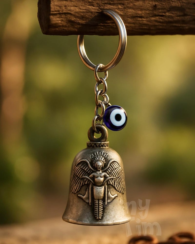 Tiny Tim Store Guardian Bell with Evil Eye Charm – Protective Motorcycle & Car Accessory – Tibetan-Inspired Design – Wards Off Negative Energy – Ideal Gift for Bikers & Travelers - Image 3