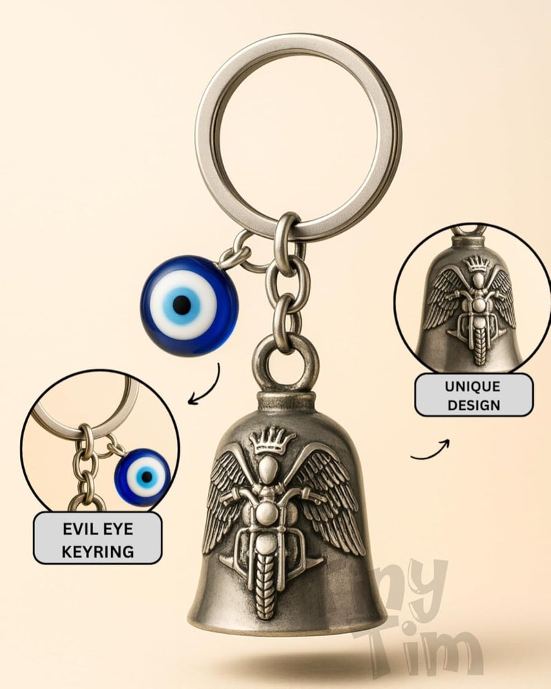 Tiny Tim Store Guardian Bell with Evil Eye Charm – Protective Motorcycle & Car Accessory – Tibetan-Inspired Design – Wards Off Negative Energy – Ideal Gift for Bikers & Travelers - Image 4
