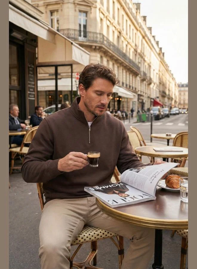 Buratti  Buratti Cotton Regular Fit Half Zipper Stand Collar Sweat Men's SWEAT 59052592 for Men | Best Price UAE