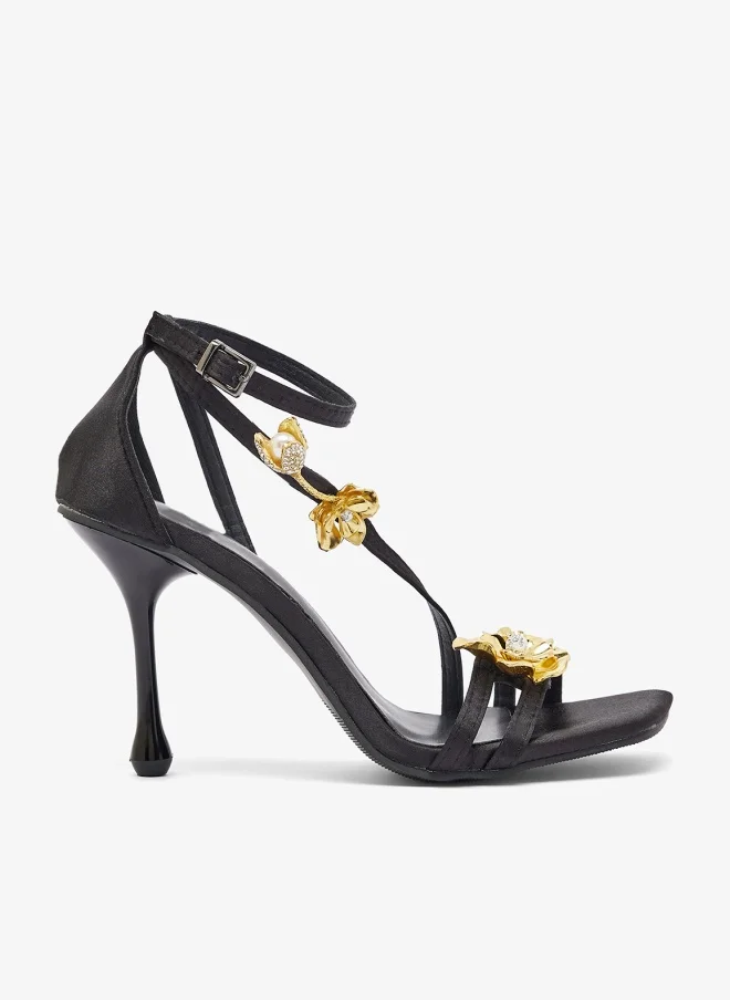Namshi x Gold Floral Embellished High Heel Sandals
