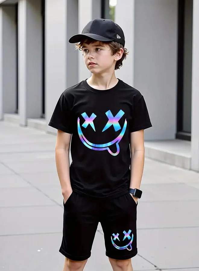 Take Two Take Two Boys Black Graphic Print T-Shirt and Shorts Set
