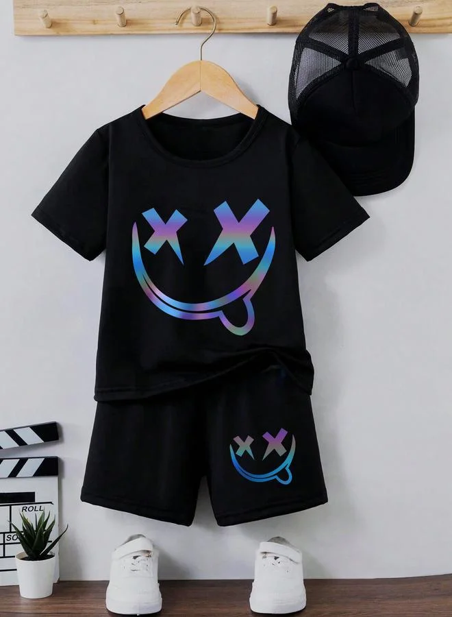 تايك تو Take Two Boys Black Graphic Print T-Shirt and Shorts Set