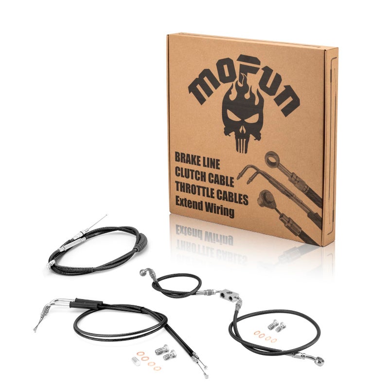 Mofun ABS Upper Hydraulic Front Brake Line Throttle and Idle Cable Kit Clutch Cable Compatible with Harley Dyna Street Bob Switchback Wide Glide 20122017 Fit 1214 Handlebar Black - Image 2