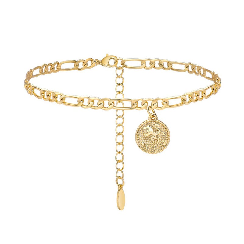 Lcherry Gold Anklets for Women Dainty Zodiac Constellation Waterproof Ankle Bracelet Zodiac Sign Disc Leo Anklet 14K Real Gold Plated for Women - Image 1