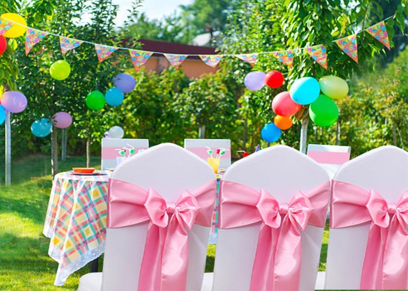 Gankar Satin Wedding Chair Sashes Bows 7x108'' Party Dinning Room Chairs Accessories Knots Ties for Marry Reception Birthday Banquet Baby Shower Christmas Celebration Decor Event (50 Pieces  Pink) - Image 2