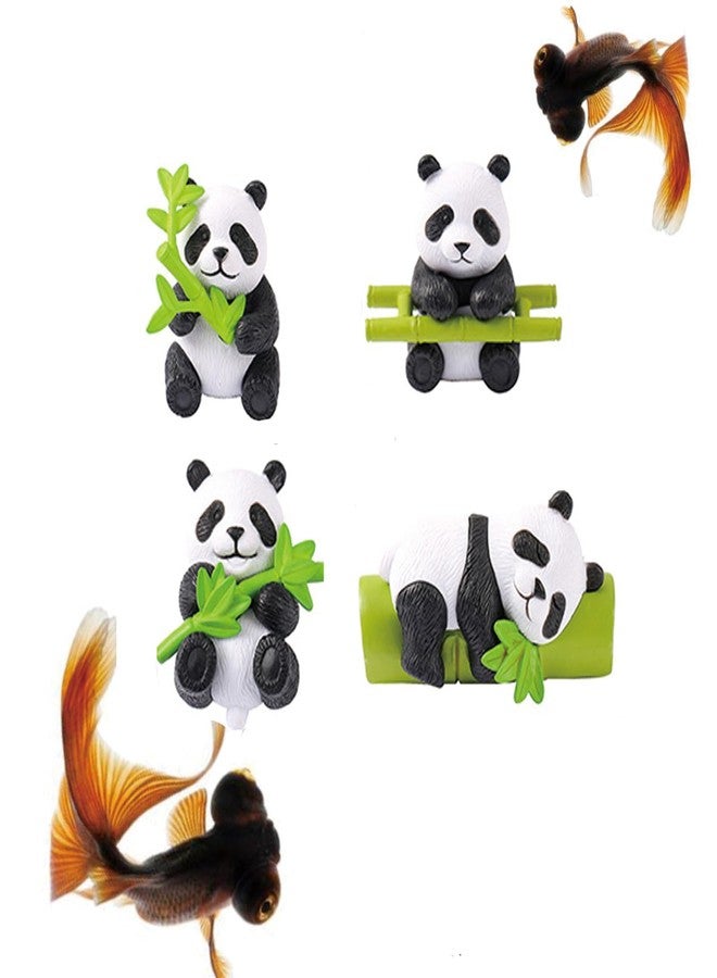 KnocKconK 4 Pack Panda Car Decoration, Fish Tank Decorations, Cute Lively Panda Aquarium Decoration, Animal Fish Tank Display Decor, Bamboo Ornament Artificial Resin Accessories. (Set 2) - Image 1