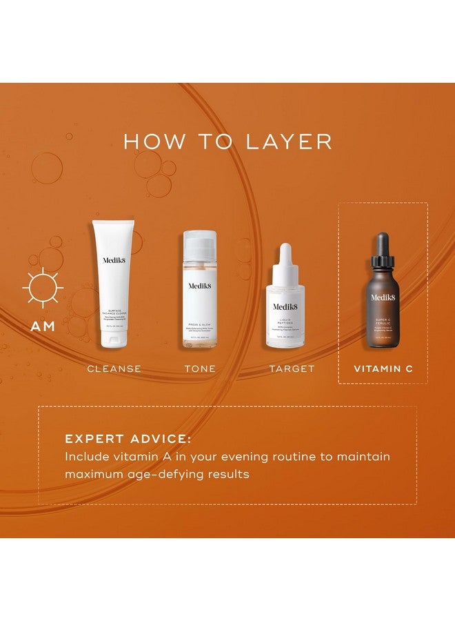 ميديك8 مصل فيتامين C من سوبر سي فيروليك 30% من حمض اللاسكوربيك الإيثيل مع فيتامين E وحمض الفيروليك يستهدف علامات الشيخوخة، 1.0 أونصة - Image 3