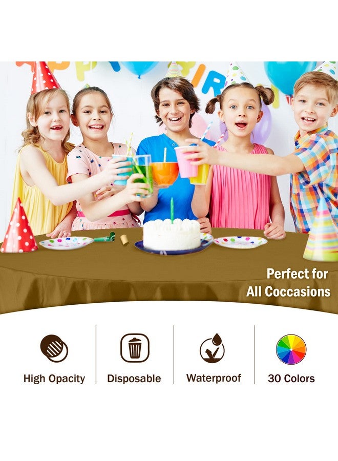 Exquisite 12-Pack Premium Plastic Tablecloth 84in. Round Table Cover - Gold - Image 5