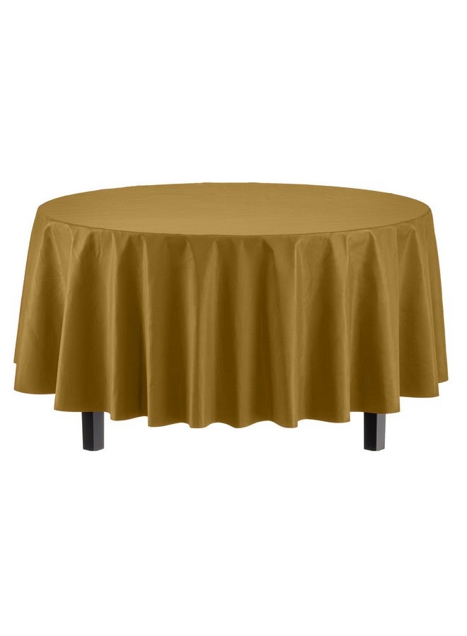 Exquisite 12-Pack Premium Plastic Tablecloth 84in. Round Table Cover - Gold - Image 2