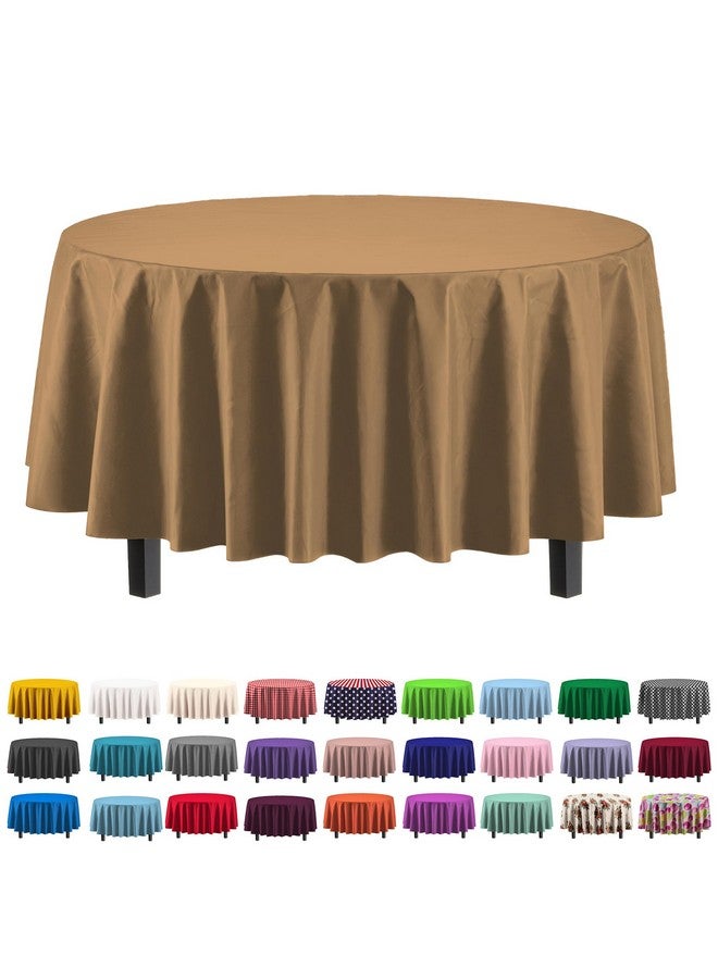 Exquisite 12-Pack Premium Plastic Tablecloth 84in. Round Table Cover - Gold - Image 1