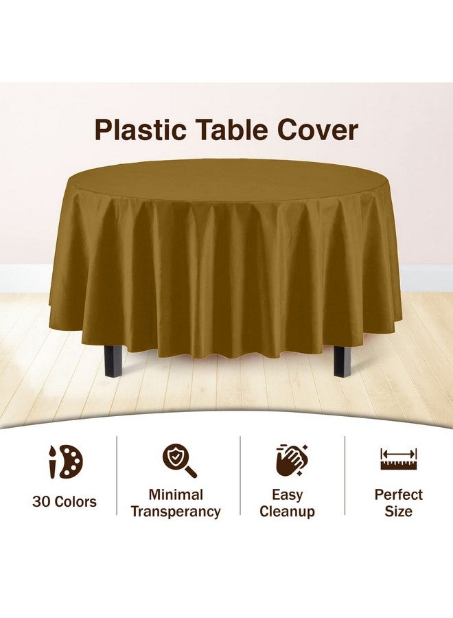 Exquisite 12-Pack Premium Plastic Tablecloth 84in. Round Table Cover - Gold - Image 3