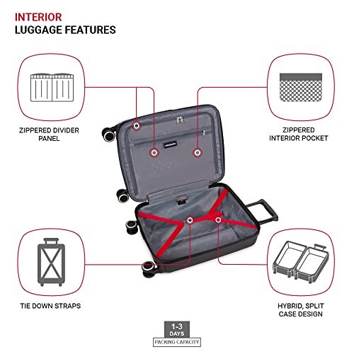 SWISSGEAR حقائب سفر سويس جير دويت القابلة للتوسيع، حقيبة صلبة محمولة بعجلات دوارة - Image 4