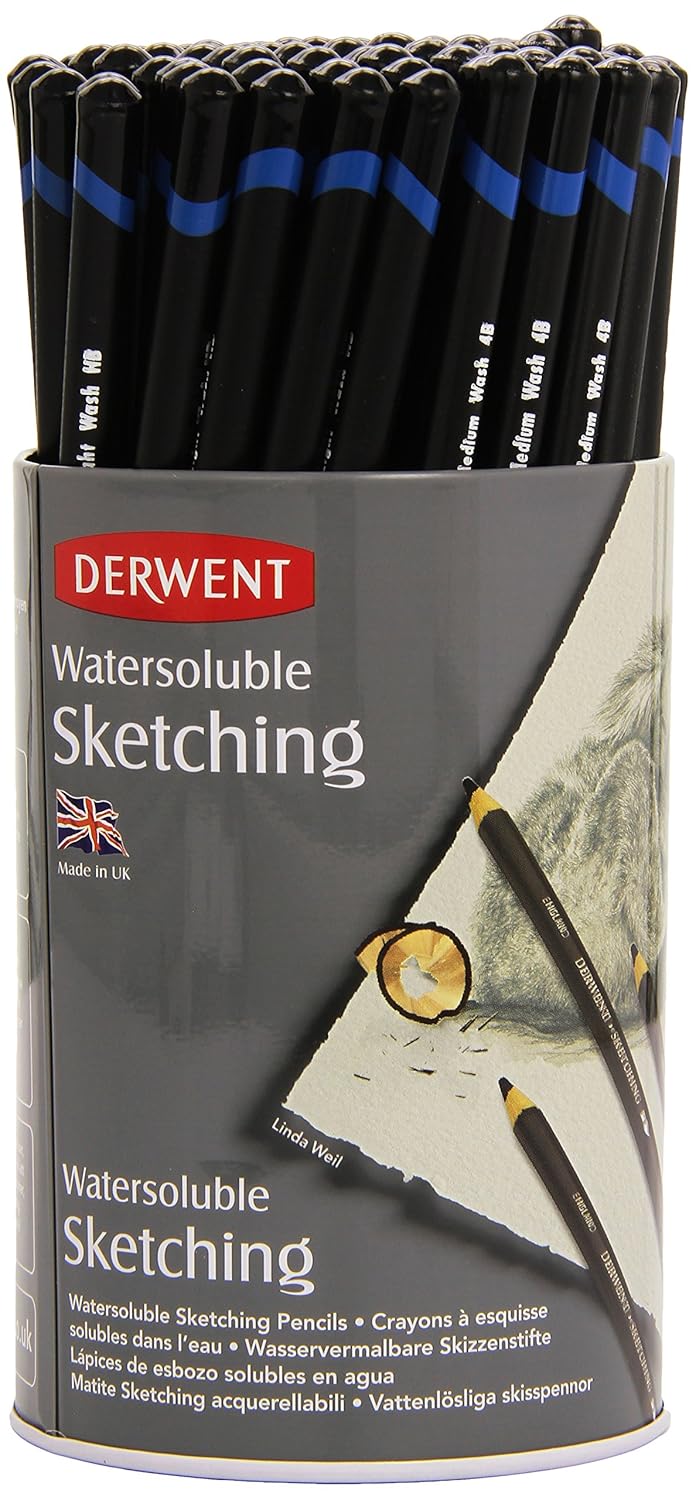 Derwent Watersoluble Sketching Graphite Pencils Tub Ideal for Sketching Drawing Includes 3 Shades HB 4B 8B Professional Quality 34344 Set of 72 - Image 1