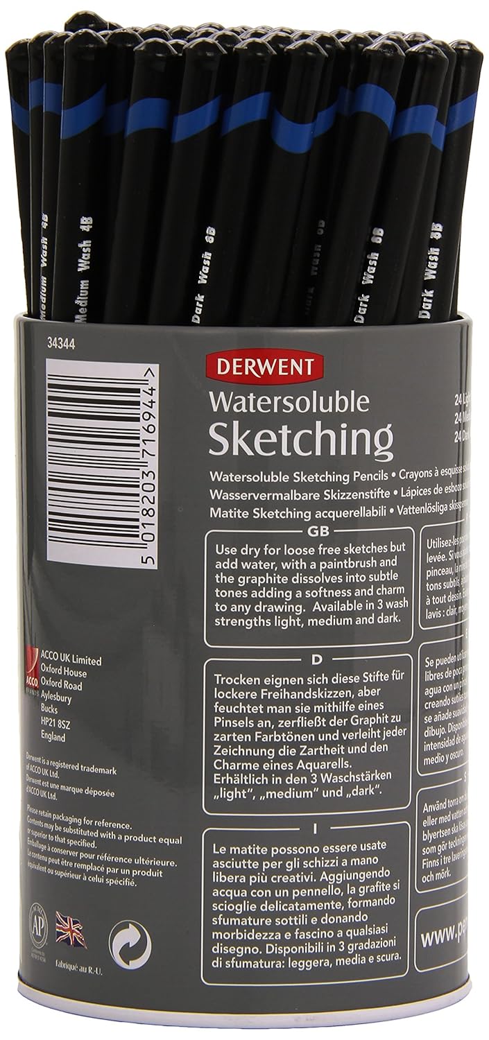 Derwent Watersoluble Sketching Graphite Pencils Tub Ideal for Sketching Drawing Includes 3 Shades HB 4B 8B Professional Quality 34344 Set of 72 - Image 3