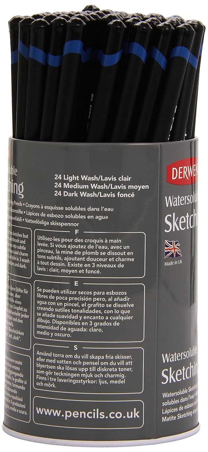 Derwent Watersoluble Sketching Graphite Pencils Tub Ideal for Sketching Drawing Includes 3 Shades HB 4B 8B Professional Quality 34344 Set of 72 - Image 4